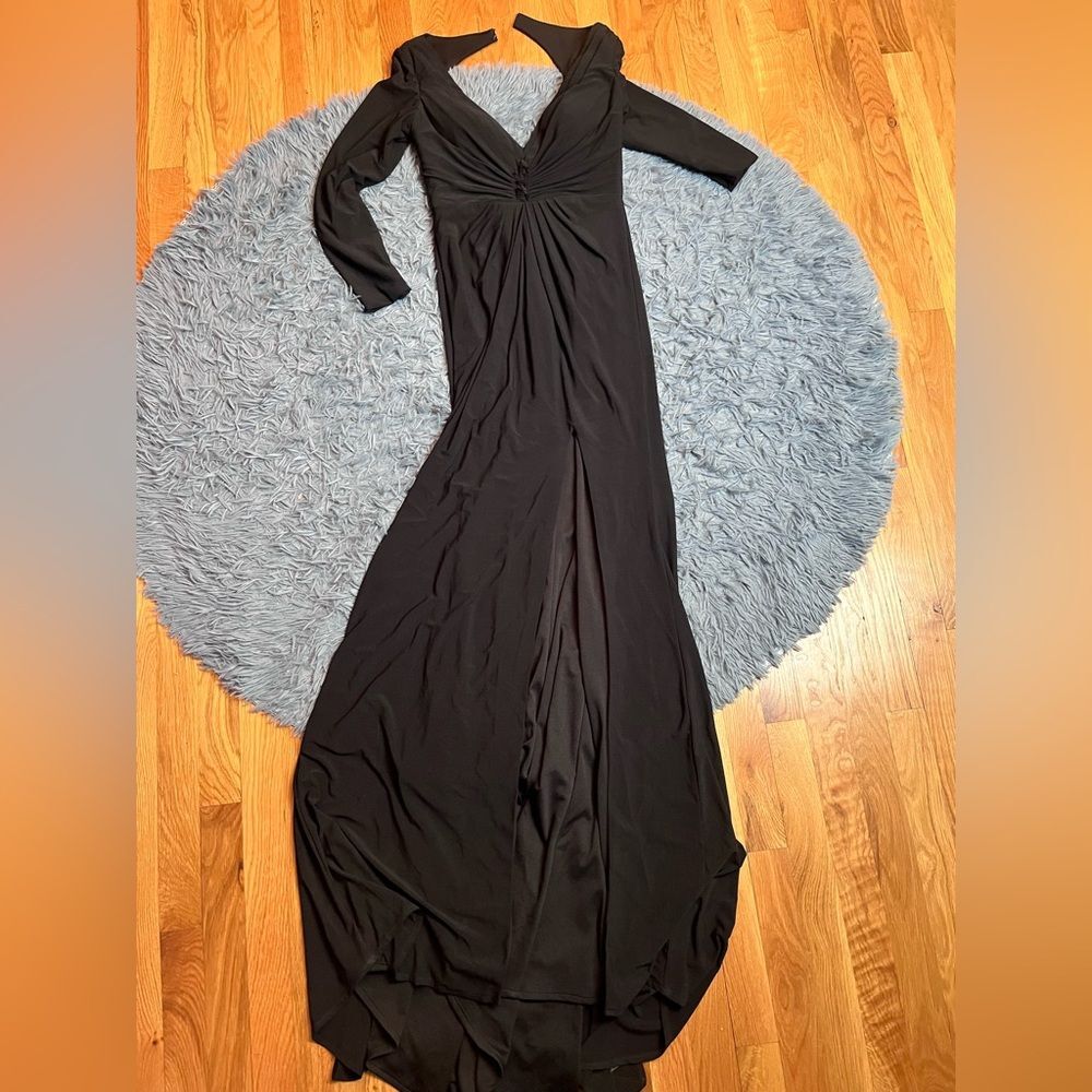 Mac Duggal Black Front Slit Maxi Evening Gown Dress Size 4